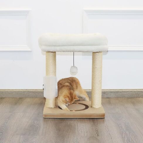 شجرة قطط صغيرة للقطط الداخلية، عمود خدش من السيزال مع برج وكرة مسار، ألعاب كروية معلقة، سرير مجثم ناعم، فرشاة تدليك ذاتي، بيج in Kuwait