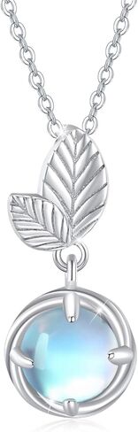 Moonstone Necklace Jewelry S925 Sterling Silver Leaf Necklace 6mm Round Moonstone Necklace for Women Girls Birthday Christmas Valentines Day in Saudi Arabia