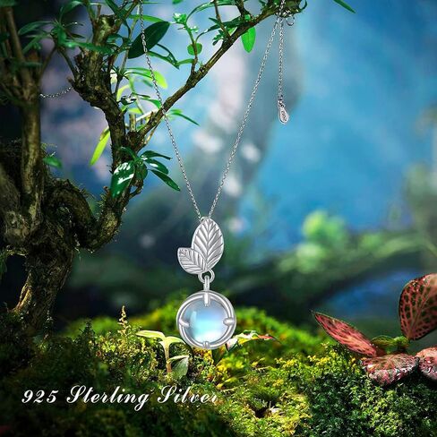Moonstone Necklace Jewelry S925 Sterling Silver Leaf Necklace 6mm Round Moonstone Necklace for Women Girls Birthday Christmas Valentines Day in Saudi Arabia