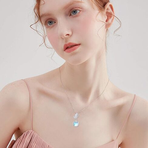 Moonstone Necklace Jewelry S925 Sterling Silver Leaf Necklace 6mm Round Moonstone Necklace for Women Girls Birthday Christmas Valentines Day in Saudi Arabia