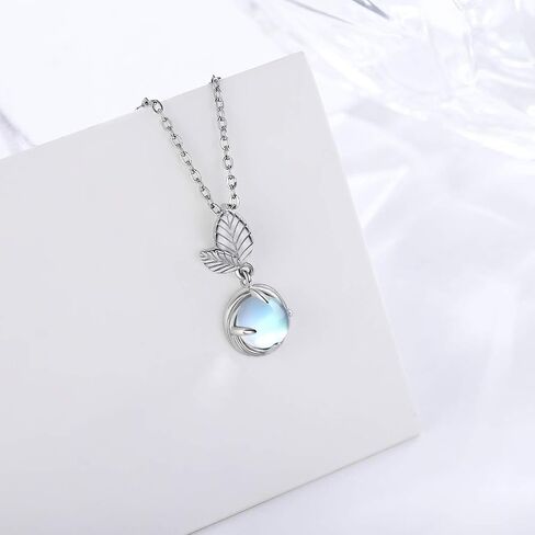 Moonstone Necklace Jewelry S925 Sterling Silver Leaf Necklace 6mm Round Moonstone Necklace for Women Girls Birthday Christmas Valentines Day in Saudi Arabia