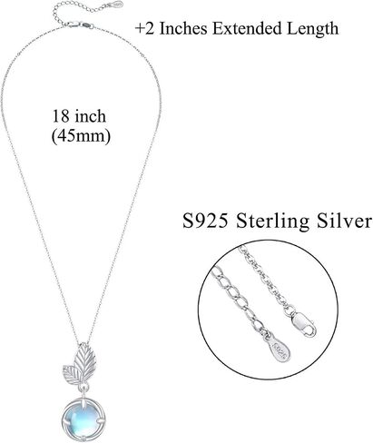 Moonstone Necklace Jewelry S925 Sterling Silver Leaf Necklace 6mm Round Moonstone Necklace for Women Girls Birthday Christmas Valentines Day in Saudi Arabia