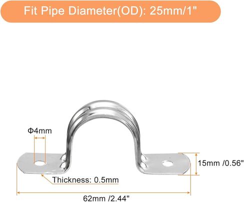 uxcell 18Pcs Rigid Pipe Straps, 1 Inch Stainless Steel 2 Hole U-Shaped Bracket Tube Hanger Pipe Clamps for Fixing Pipe Cable in Kuwait