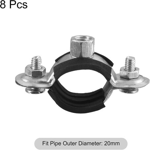 uxcell 20mm Rigid Pipe Strap Clamps, Carbon Steel Pipe Bracket Tube Clips M6 Nut Size for Water Tube Pipe 8 Pcs in Saudi Arabia