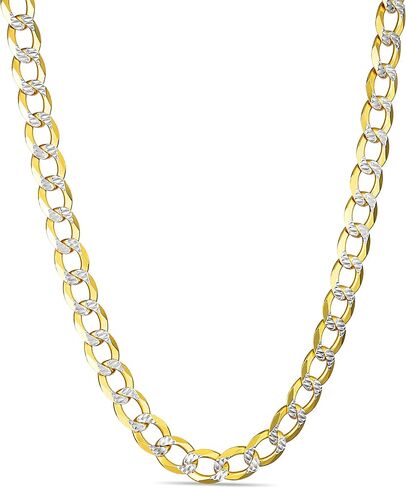 PORI JEWELERS 18K Gold Over Solid 925 Sterling Silver Two Tone Diamond Cut Cuban Chain-3mm, 4mm. 4.5mm, 5mm, 7mm, 8mm, 9mm- For Men and Women- Made in Italy in Saudi Arabia