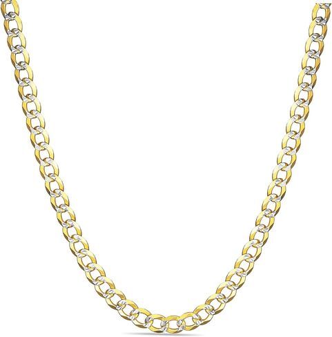 PORI JEWELERS 18K Gold Over Solid 925 Sterling Silver Two Tone Diamond Cut Cuban Chain-3mm, 4mm. 4.5mm, 5mm, 7mm, 8mm, 9mm- For Men and Women- Made in Italy in Saudi Arabia