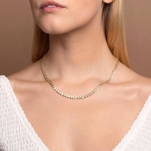 PORI JEWELERS 18K Gold Over Solid 925 Sterling Silver Two Tone Diamond Cut Cuban Chain-3mm, 4mm. 4.5mm, 5mm, 7mm, 8mm, 9mm- For Men and Women- Made in Italy in Saudi Arabia