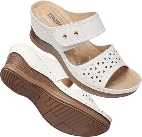 TEMOFON Womens Sandals Wedge Dressy: Summer Slip On Open Toe Platform Wedge - Comfortable Walking Arch Support Sandals in Saudi Arabia