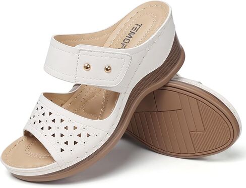 TEMOFON Womens Sandals Wedge Dressy: Summer Slip On Open Toe Platform Wedge - Comfortable Walking Arch Support Sandals in Saudi Arabia