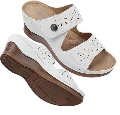 TEMOFON Womens Sandals Wedge Dressy: Summer Slip On Open Toe Platform Wedge - Comfortable Walking Arch Support Sandals in Saudi Arabia