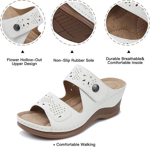 TEMOFON Womens Sandals Wedge Dressy: Summer Slip On Open Toe Platform Wedge - Comfortable Walking Arch Support Sandals in Saudi Arabia