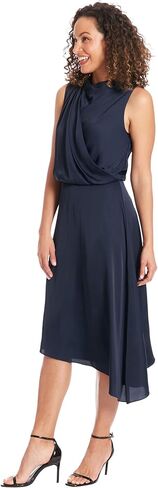 London Times High Neck Asymmetric Pleats, Sleeveless, Blouson, Slant Hem | Summer Dresses for Women in Kuwait