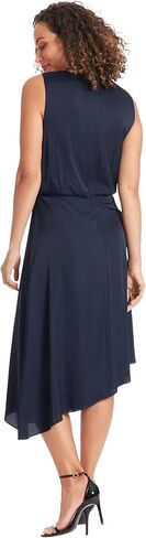 London Times High Neck Asymmetric Pleats, Sleeveless, Blouson, Slant Hem | Summer Dresses for Women in Kuwait