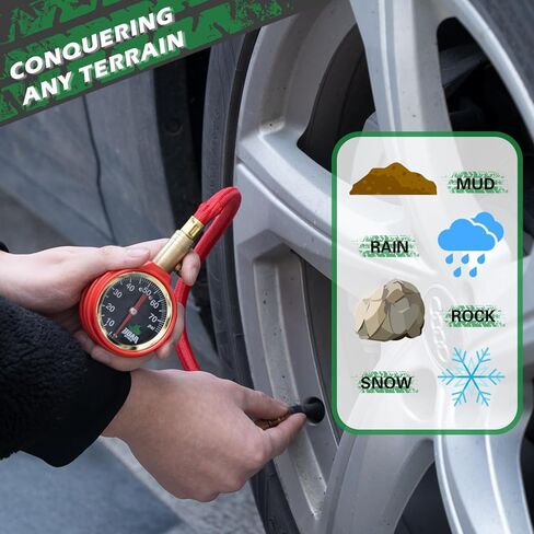 منفاخ الهواء للإطارات، مقياس ضغط الإطارات التناظري، قرص سهل القراءة من 0 إلى 75 رطل لكل بوصة مربعة مع زر تحرير سريع دقيق وأدوات إصلاح الإطارات للسيارة والدراجات النارية والشاحنات وRV وATV وUTV وإطارات المركبات in Kuwait