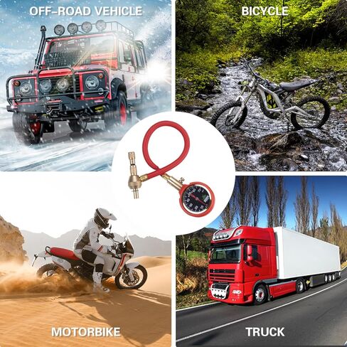 منفاخ الهواء للإطارات، مقياس ضغط الإطارات التناظري، قرص سهل القراءة من 0 إلى 75 رطل لكل بوصة مربعة مع زر تحرير سريع دقيق وأدوات إصلاح الإطارات للسيارة والدراجات النارية والشاحنات وRV وATV وUTV وإطارات المركبات in Kuwait