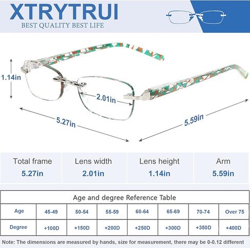 Rimless Reading Glasses For Women Blue Light Blocking Fashion Elegant Artistic Eyeglasses Spring Hinge Readers (Mixcolour, 3.5) in Saudi Arabia
