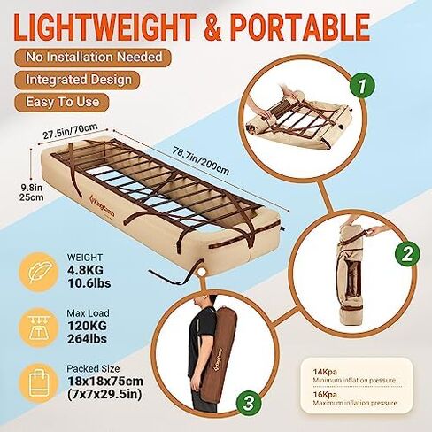 KingCamp Camping Air Bed Frame with Ultralight Inflatable Backpacking Pads, Single High Inflatable Blow-Up Bed Frame for Home, Tent (Bed Only, Air Pump and Mattress Not Included) in Kuwait