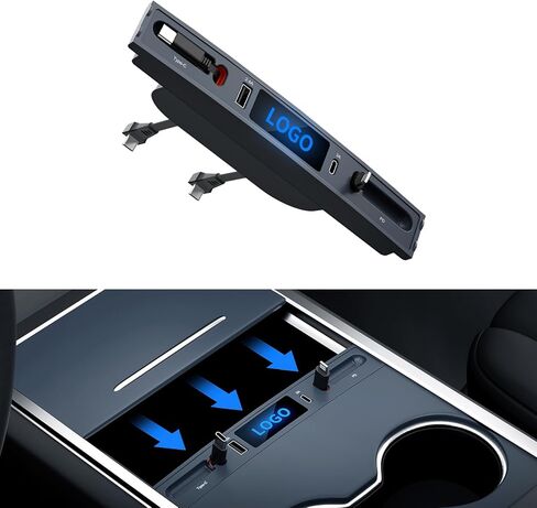 لـ Tesla USB Hub، محطة إرساء مع كابل شحن سريع قابل للسحب لـ Tesla Model 3 Model Y 2021 2022 2023، الملحقات الداخلية لوحدة التحكم المركزية Tesla Model 3/Model Y in Kuwait