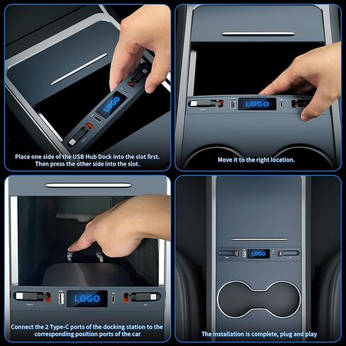 لـ Tesla USB Hub، محطة إرساء مع كابل شحن سريع قابل للسحب لـ Tesla Model 3 Model Y 2021 2022 2023، الملحقات الداخلية لوحدة التحكم المركزية Tesla Model 3/Model Y in Kuwait
