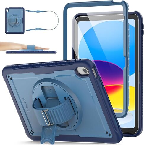 SEYMAC stock Case for iPad A16 11-inch 11th/10th Generation (2025/2022) | Protective Case with Screen Protector, 360° Rotating Stand, Pencil Holder, Loop Nylon Hand Strap, Shoulder Strap, Black in Kuwait