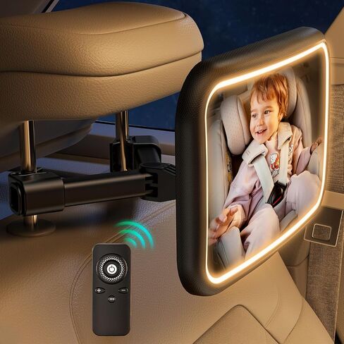 Baby Car Mirror With Light for Baby Rechargeable Baby Mirror for Car Seat Rear Facing Hook Clip Design Car Seat Mirror for Baby Rear Facing Crystal Clear view ShatterProof With Remote Control in Saudi Arabia