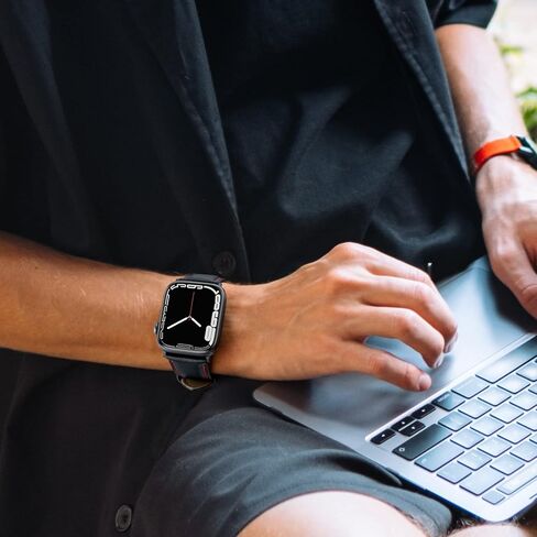 سوار ساعة أبل، سوار معصم بديل من الجلد، حزام قابل للتعديل متوافق مع سلسلة iWatch 9/8/7/6/5/4/3/2/1/SE Sports/Edition للرجال in Kuwait