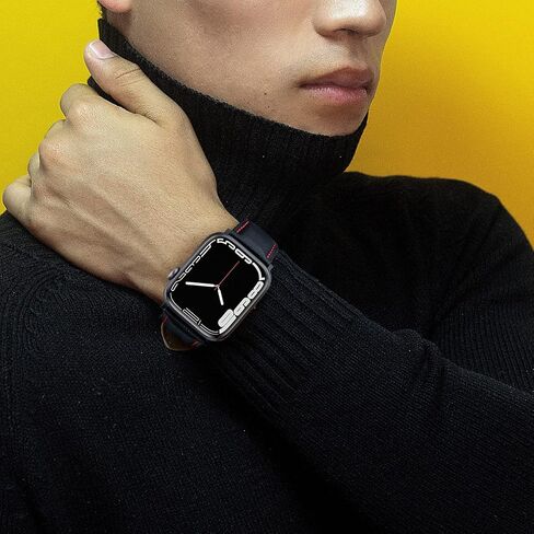 سوار ساعة أبل، سوار معصم بديل من الجلد، حزام قابل للتعديل متوافق مع سلسلة iWatch 9/8/7/6/5/4/3/2/1/SE Sports/Edition للرجال in Kuwait