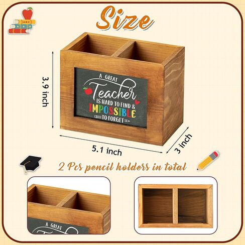 mallmall6 هدايا تقدير المعلم حامل قلم رصاص مربع الشكل حامل قلم السبورة للمعلم، منظم سطح المكتب الخشبي الذي لا ينسى هدية عيد ميلاد لديكور المدرسة والمكتب والفصول الدراسية in Kuwait