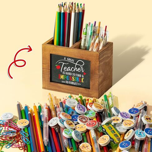 mallmall6 هدايا تقدير المعلم حامل قلم رصاص مربع الشكل حامل قلم السبورة للمعلم، منظم سطح المكتب الخشبي الذي لا ينسى هدية عيد ميلاد لديكور المدرسة والمكتب والفصول الدراسية in Kuwait