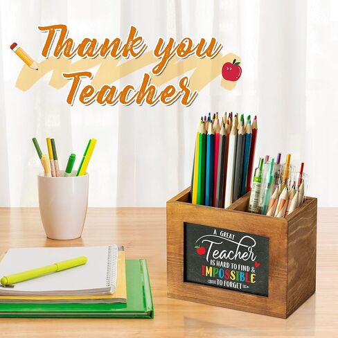 mallmall6 هدايا تقدير المعلم حامل قلم رصاص مربع الشكل حامل قلم السبورة للمعلم، منظم سطح المكتب الخشبي الذي لا ينسى هدية عيد ميلاد لديكور المدرسة والمكتب والفصول الدراسية in Kuwait