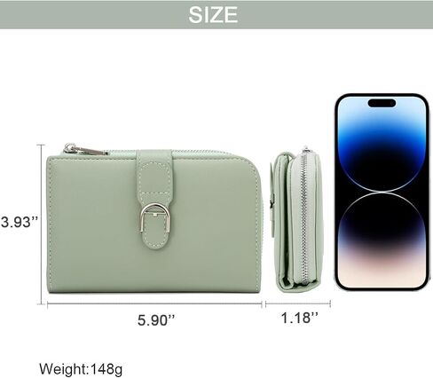 Sunwel Fashion Zipper-Around Vegan Leather Small Wallet for Women with RFID Blocking Credit Card Slots & Coin Purse (GREEN) in Saudi Arabia