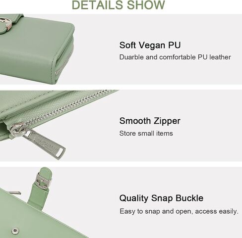 Sunwel Fashion Zipper-Around Vegan Leather Small Wallet for Women with RFID Blocking Credit Card Slots & Coin Purse (GREEN) in Saudi Arabia