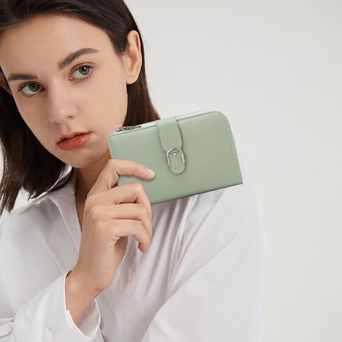 Sunwel Fashion Zipper-Around Vegan Leather Small Wallet for Women with RFID Blocking Credit Card Slots & Coin Purse (GREEN) in Saudi Arabia