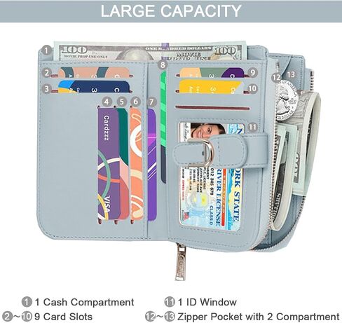 Sunwel Fashion Zipper-Around Vegan Leather Small Wallet for Women with RFID Blocking Credit Card Slots & Coin Purse (GREEN) in Saudi Arabia