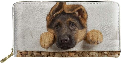 العناق فكرة الكلب الراعي الألماني طباعة الجلود مخلب محفظة طويلة محفظة حامل البطاقة المنظم السيدات المحفظة in Kuwait