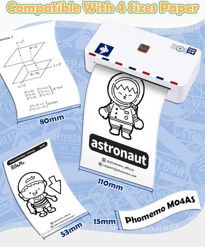 طابعة Phomemo الحرارية المحمولة M04AS 4 بوصة طابعة ملصقات صغيرة بلوتوث طابعة صور متنقلة، تدعم عرض الطباعة 15/53/80/110 مم، 300 نقطة في البوصة، مناسبة للصور والملاحظات والمذكرات وهدية عيد الميلاد in Saudi Arabia