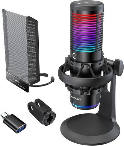 Condenser Microphone,USB Microphone with Shock Mount, Gaming Mic with Quick Mute, RGB Indicator, for PC PS5, Gaming, Streaming, Podcasts (Black) in Saudi Arabia