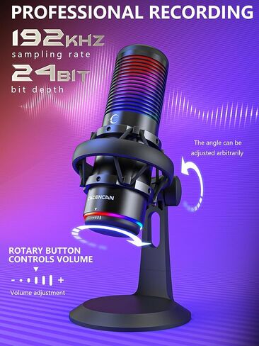 ميكروفون مكثف، ميكروفون USB مع حامل للصدمات، ميكروفون للألعاب مع كتم سريع، مؤشر RGB، للكمبيوتر الشخصي PS5، الألعاب، البث، البودكاست (أسود) in Kuwait