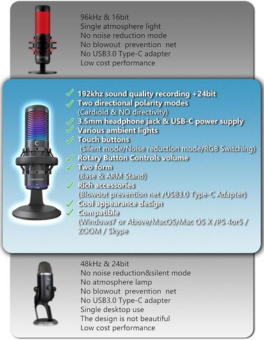 ميكروفون مكثف، ميكروفون USB مع حامل للصدمات، ميكروفون للألعاب مع كتم سريع، مؤشر RGB، للكمبيوتر الشخصي PS5، الألعاب، البث، البودكاست (أسود) in Kuwait