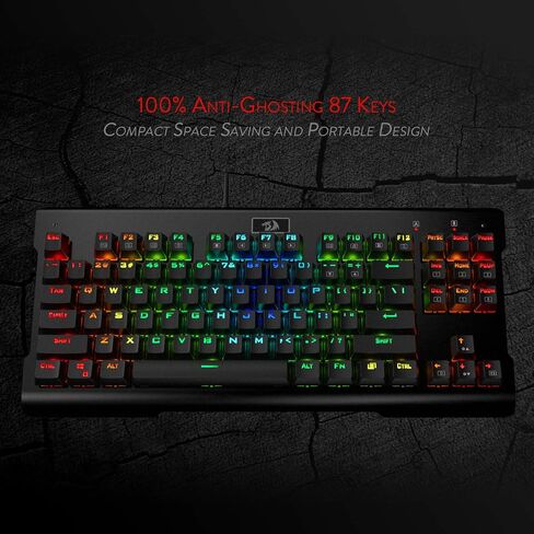 لوحة مفاتيح الألعاب الميكانيكية Redragon K561 VISNU، مقاومة للظلال 87 مفتاحًا، إضاءة خلفية RGB، لوحة مفاتيح سلكية مدمجة مع مفاتيح زرقاء كليكي لأجهزة الكمبيوتر المحمول، ويندوز، ألعاب الكمبيوتر in Saudi Arabia