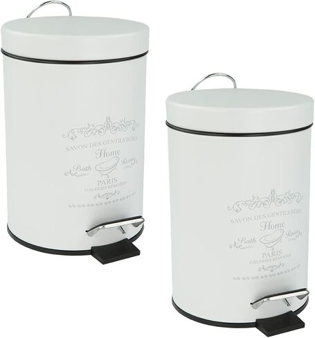 Home Basics 3 Liter Step Waste Bin (2 Pack), White | Parisian Design Small Trash Can | Kitchen Waste Can | with Removable Interior Bucket | for Bedroom, Bathroom, and Office in Saudi Arabia