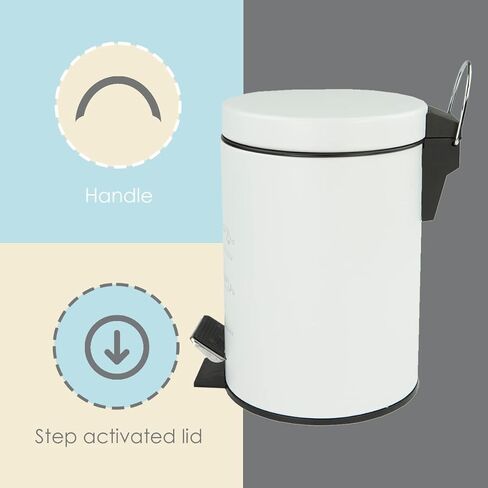 Home Basics 3 Liter Step Waste Bin (2 Pack), White | Parisian Design Small Trash Can | Kitchen Waste Can | with Removable Interior Bucket | for Bedroom, Bathroom, and Office in Saudi Arabia