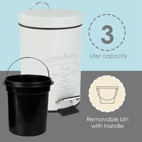 Home Basics 3 Liter Step Waste Bin (2 Pack), White | Parisian Design Small Trash Can | Kitchen Waste Can | with Removable Interior Bucket | for Bedroom, Bathroom, and Office in Saudi Arabia