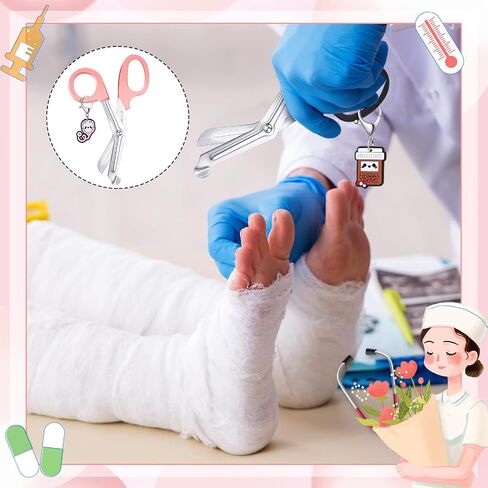 12 مجموعة 24 PCS ممرضة ضمادة مقص هدايا للممرضات مع حلقة رئيسية مضحكة جولة رائحة مقص التمريض Medical ضمادة مقصات الجرح للجراح للممرض in Kuwait