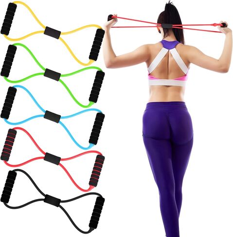 Skylety Figure 8 Fitness Resistance Bands with Handles Set of 5 Exercise Bands for Women Men Rope 8 Word Elastic for Arm and Shoulder Stretch Yoga Gym Fitness Muscle Training Chest Expander in Saudi Arabia