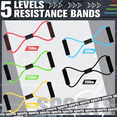 Skylety Figure 8 Fitness Resistance Bands with Handles Set of 5 Exercise Bands for Women Men Rope 8 Word Elastic for Arm and Shoulder Stretch Yoga Gym Fitness Muscle Training Chest Expander in Saudi Arabia