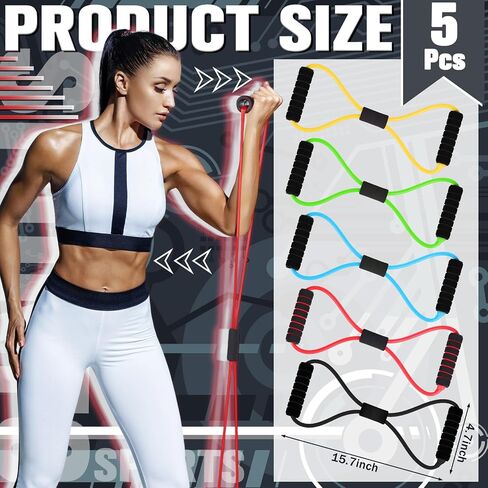 Skylety Figure 8 Fitness Resistance Bands with Handles Set of 5 Exercise Bands for Women Men Rope 8 Word Elastic for Arm and Shoulder Stretch Yoga Gym Fitness Muscle Training Chest Expander in Saudi Arabia