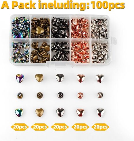 Rose Gold Heart Shape Rivets - 10mm Metal Heart Rivet for Belt Clothes Purse Handbag Leather Craft DIY Handmade Accessories 100pcs in Saudi Arabia