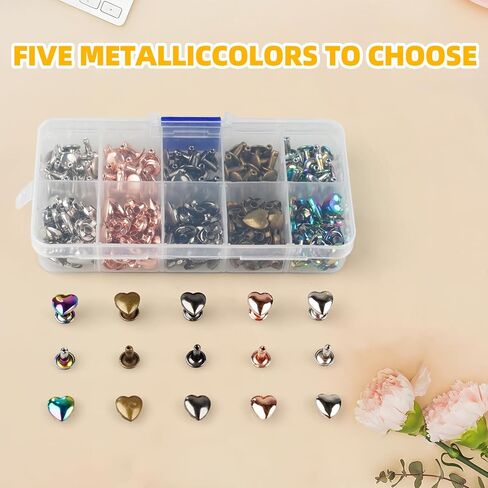 Rose Gold Heart Shape Rivets - 10mm Metal Heart Rivet for Belt Clothes Purse Handbag Leather Craft DIY Handmade Accessories 100pcs in Saudi Arabia
