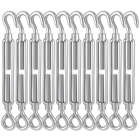 10 Pack M8 Turnbuckle Hook and Eye, 304 Stainless Steel Heavy Duty Turnbuckles for Cables Wire Adjustable Turn Buckle Tensioner Kit for Sun Shade Sail Hardware Wire Tightening Cable Railing in Saudi Arabia